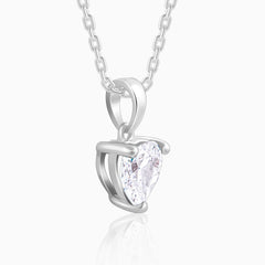 Silver Solitaire Heart Pendant with Link Chain