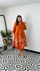 Cotton pure floral orange dupatta set