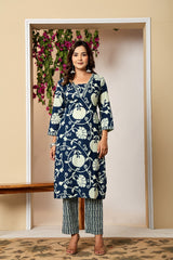 Cotton Pure Printed Navy Blue Dupatta Set