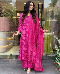 Cotton Pink Anarkali embroidery Dupatta Set