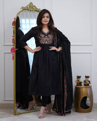 Anarkali Black Cotton Dupatta Set