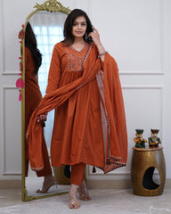 Anarkali Orange Cotton Dupatta Set