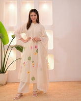 Beautiful floral pure white cotton dupatta set