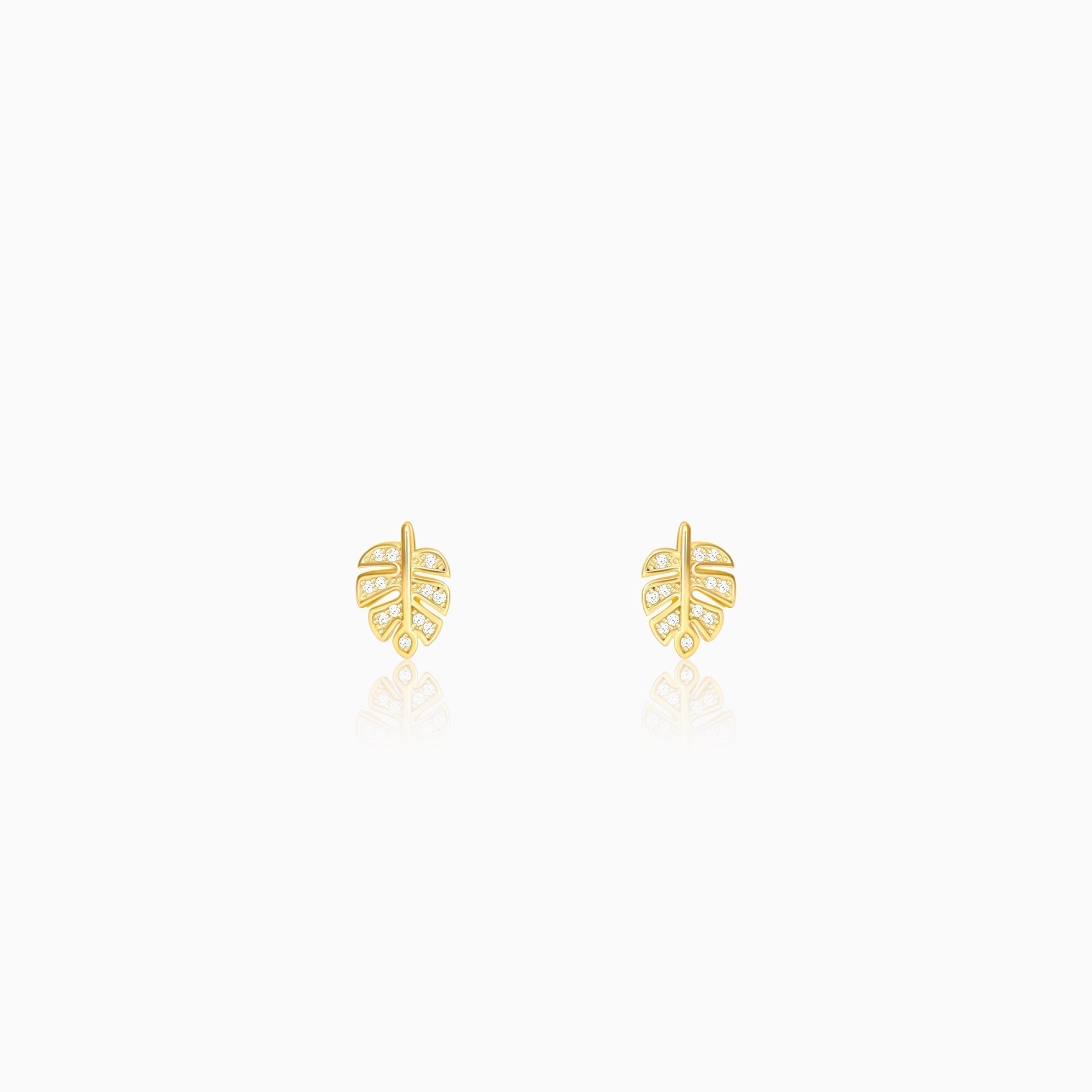 Golden Leaflet Stud Earrings