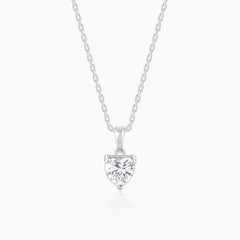 Silver Solitaire Heart  Pendant with Link Chain