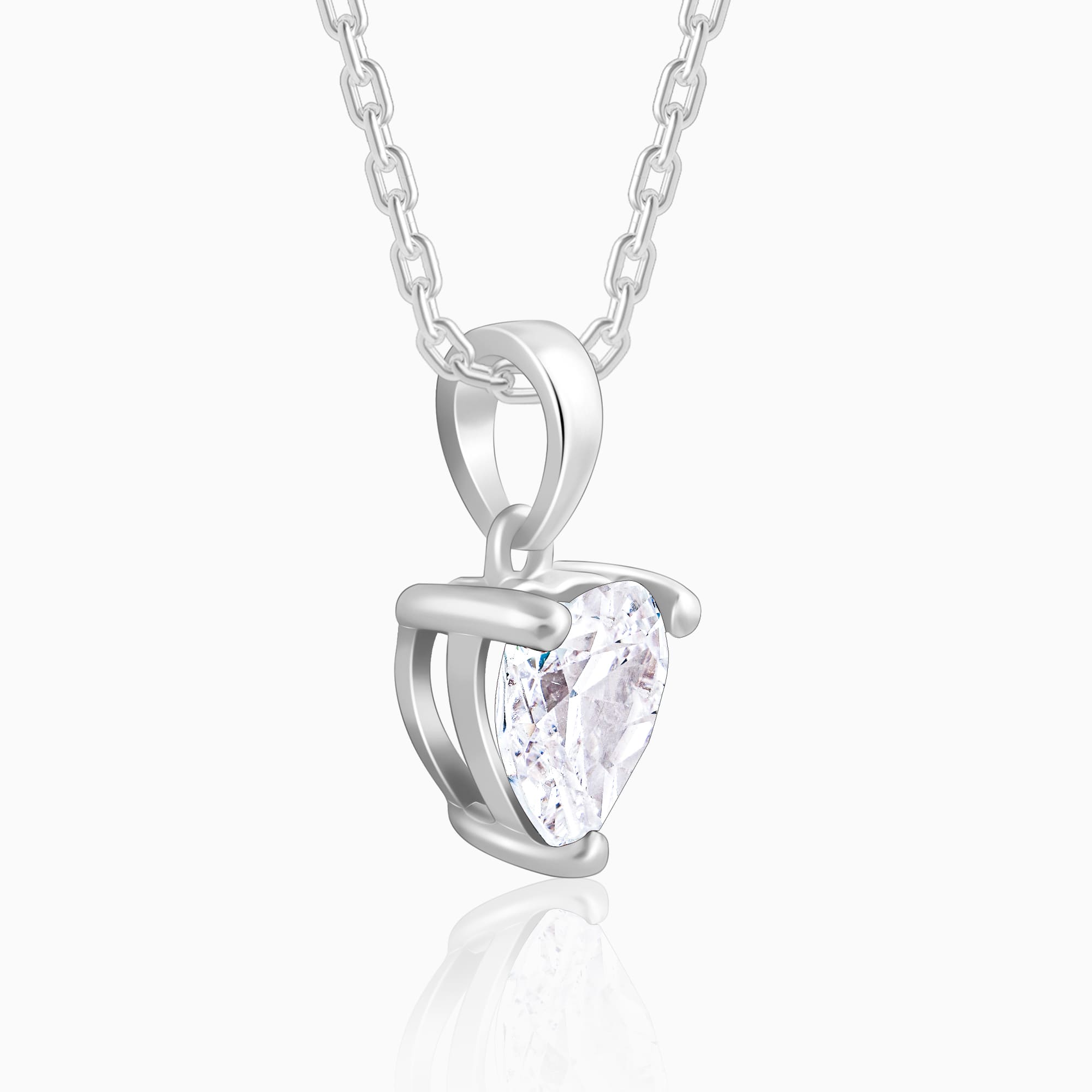 Silver Solitaire Heart  Pendant with Link Chain