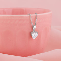 Silver Solitaire Heart  Pendant with Link Chain