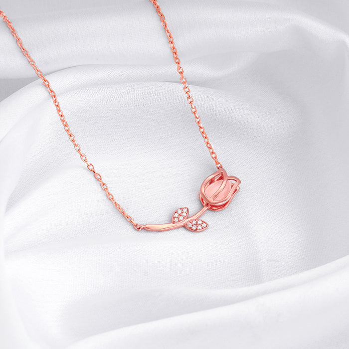 Rose Gold Pink Quartz Flower Necklace