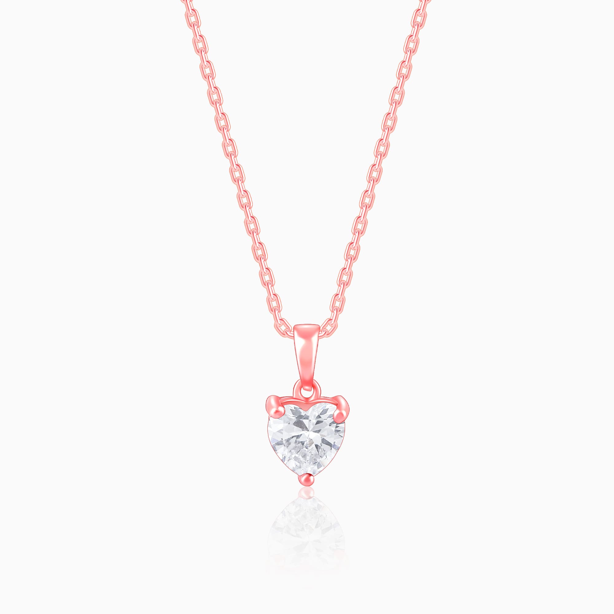 Rose Gold Solitaire Heart Pendant With Link Chain