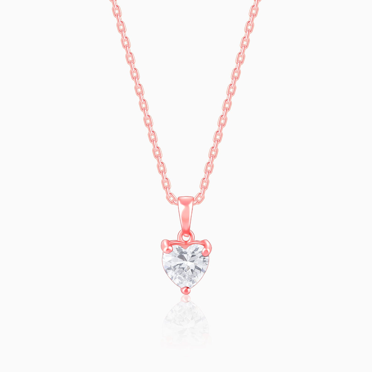 Rose Gold Solitaire Heart Pendant With Link Chain
