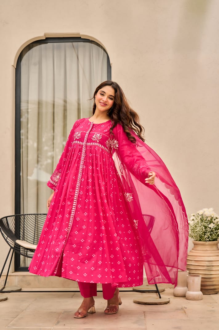 Cotton Pure Embroidery Pink Dupatta Set