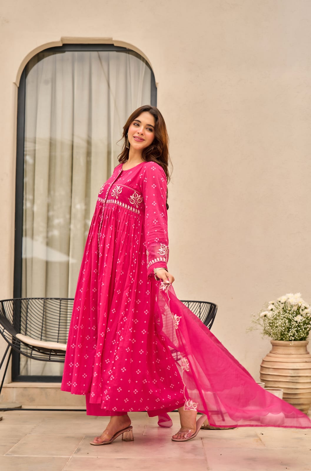 Cotton Pure Embroidery Pink Dupatta Set