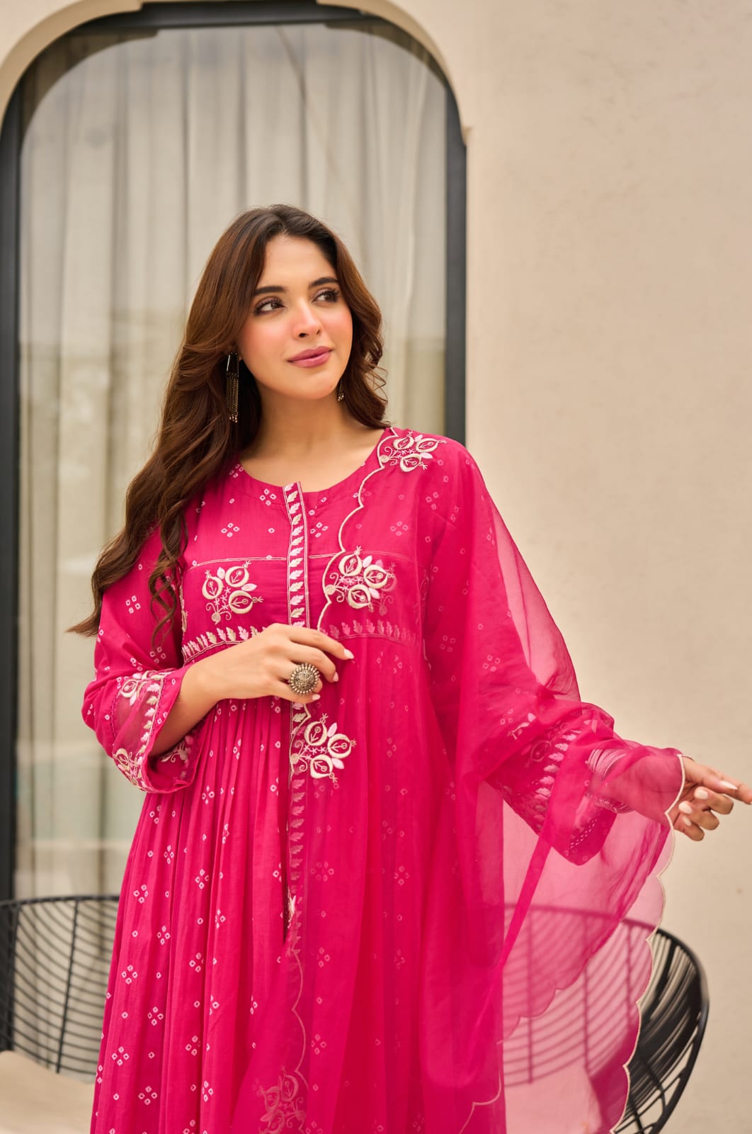 Cotton Pure Embroidery Pink Dupatta Set