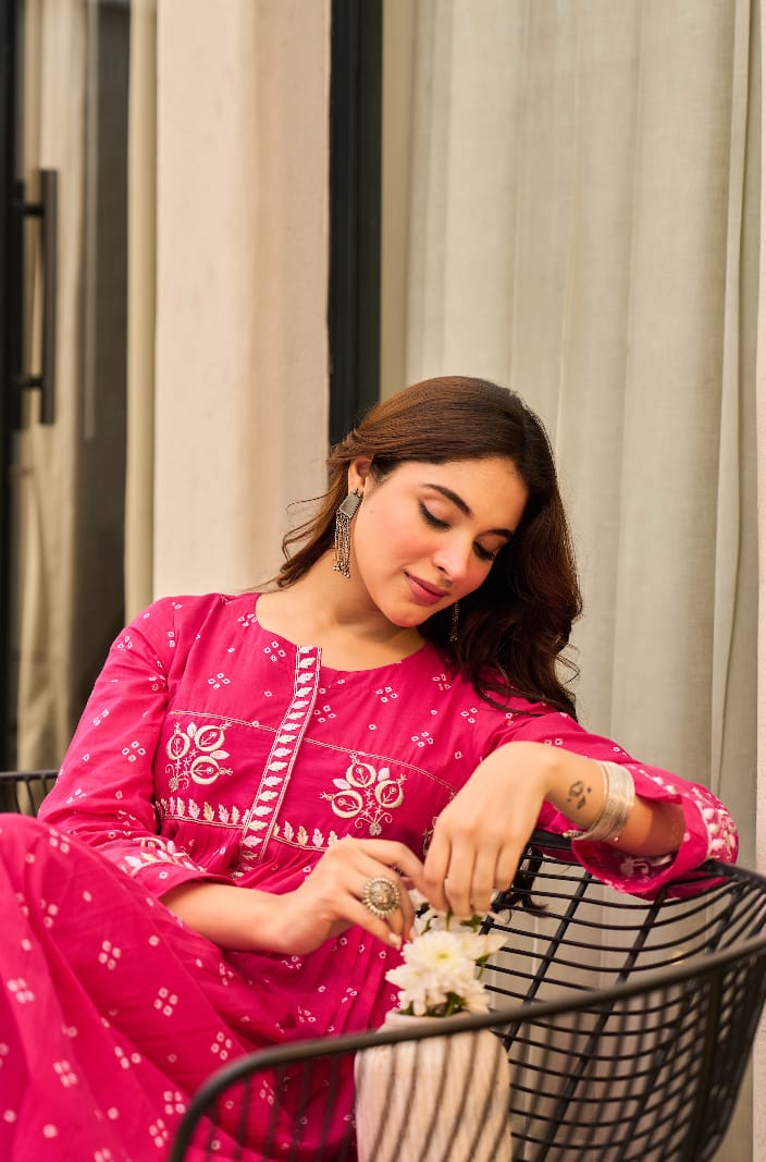 Cotton Pure Embroidery Pink Dupatta Set