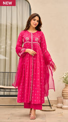 Cotton Pure Embroidery Pink Dupatta Set