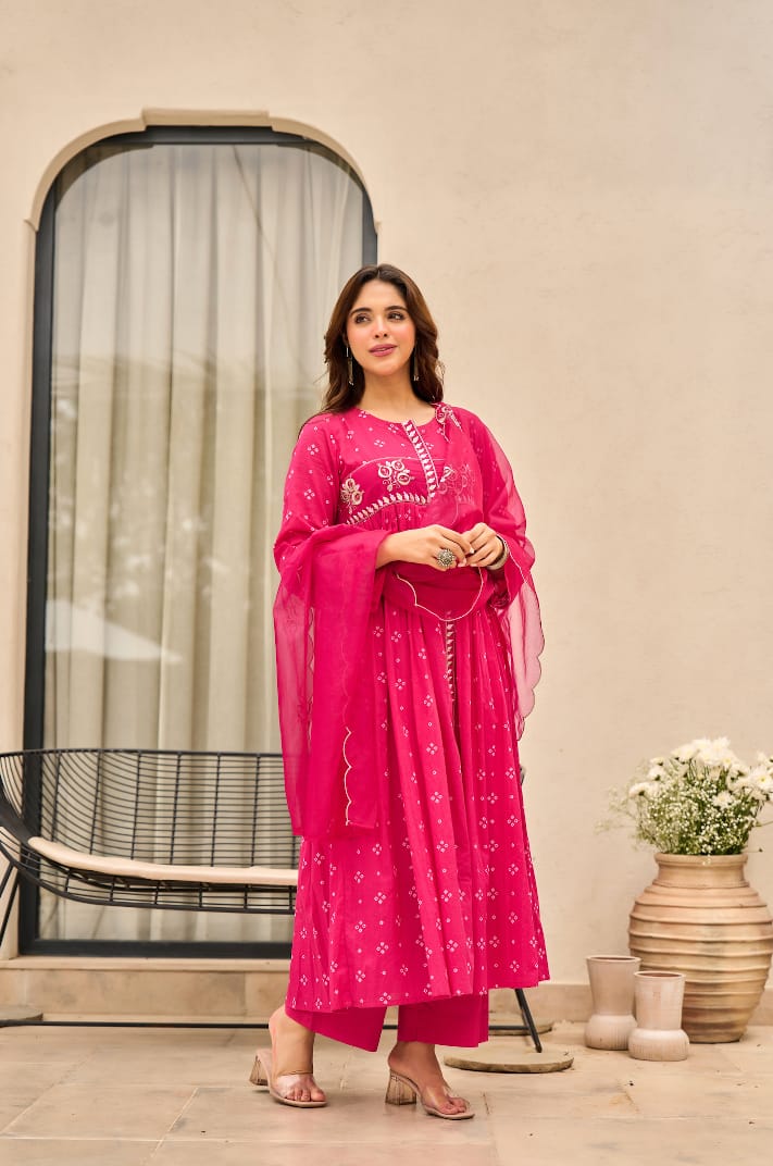 Cotton Pure Embroidery Pink Dupatta Set