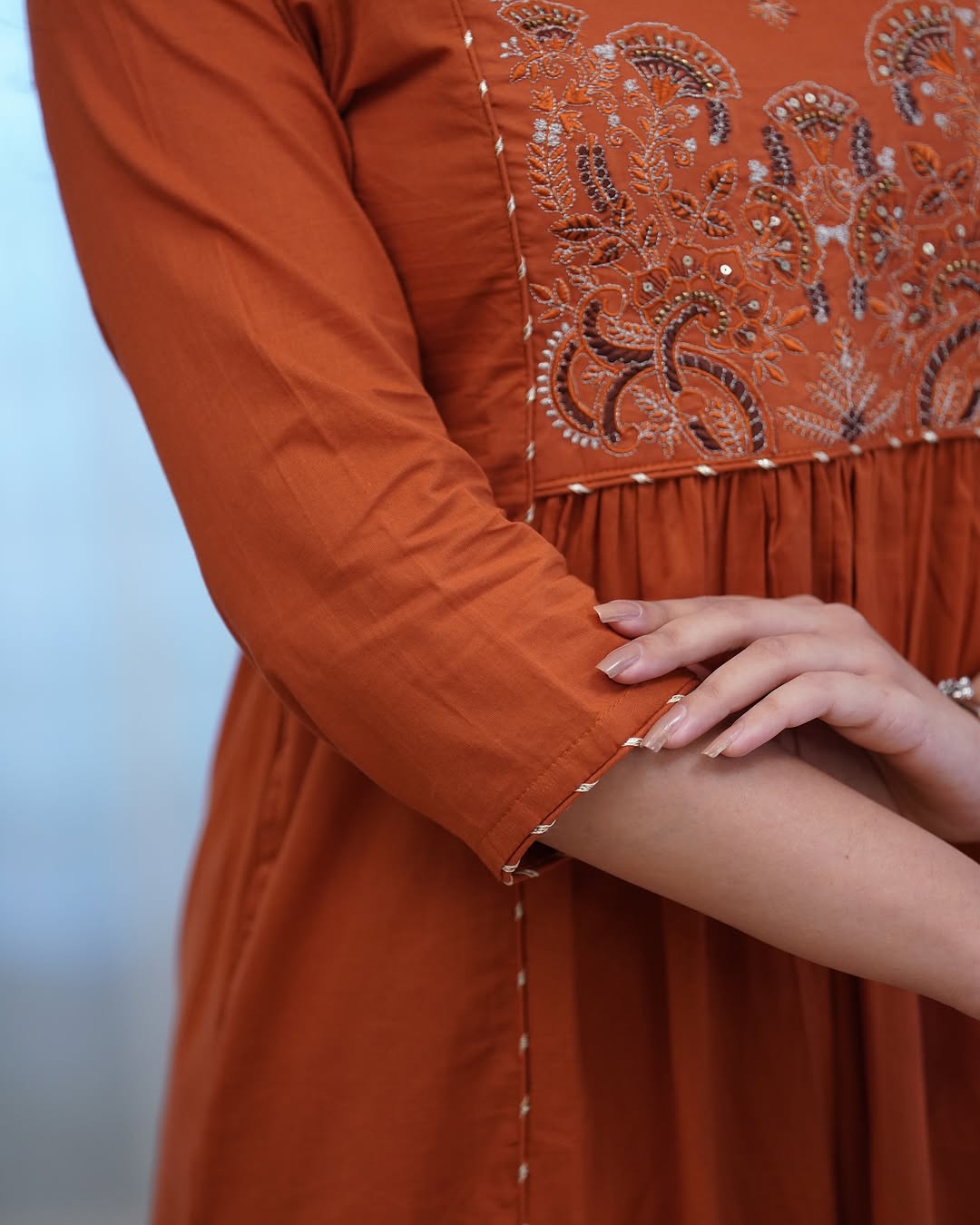 Anarkali Orange Cotton Dupatta Set