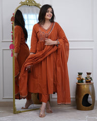 Anarkali Orange Cotton Dupatta Set