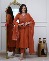 Anarkali Orange Cotton Dupatta Set