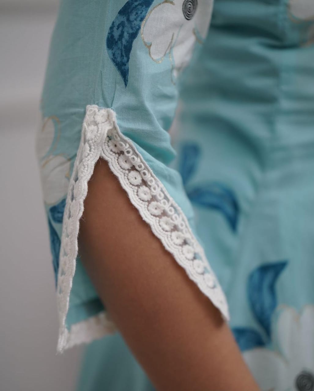 Beautiful Embroidery Blue Cotton Floral Printed Dupatta Set