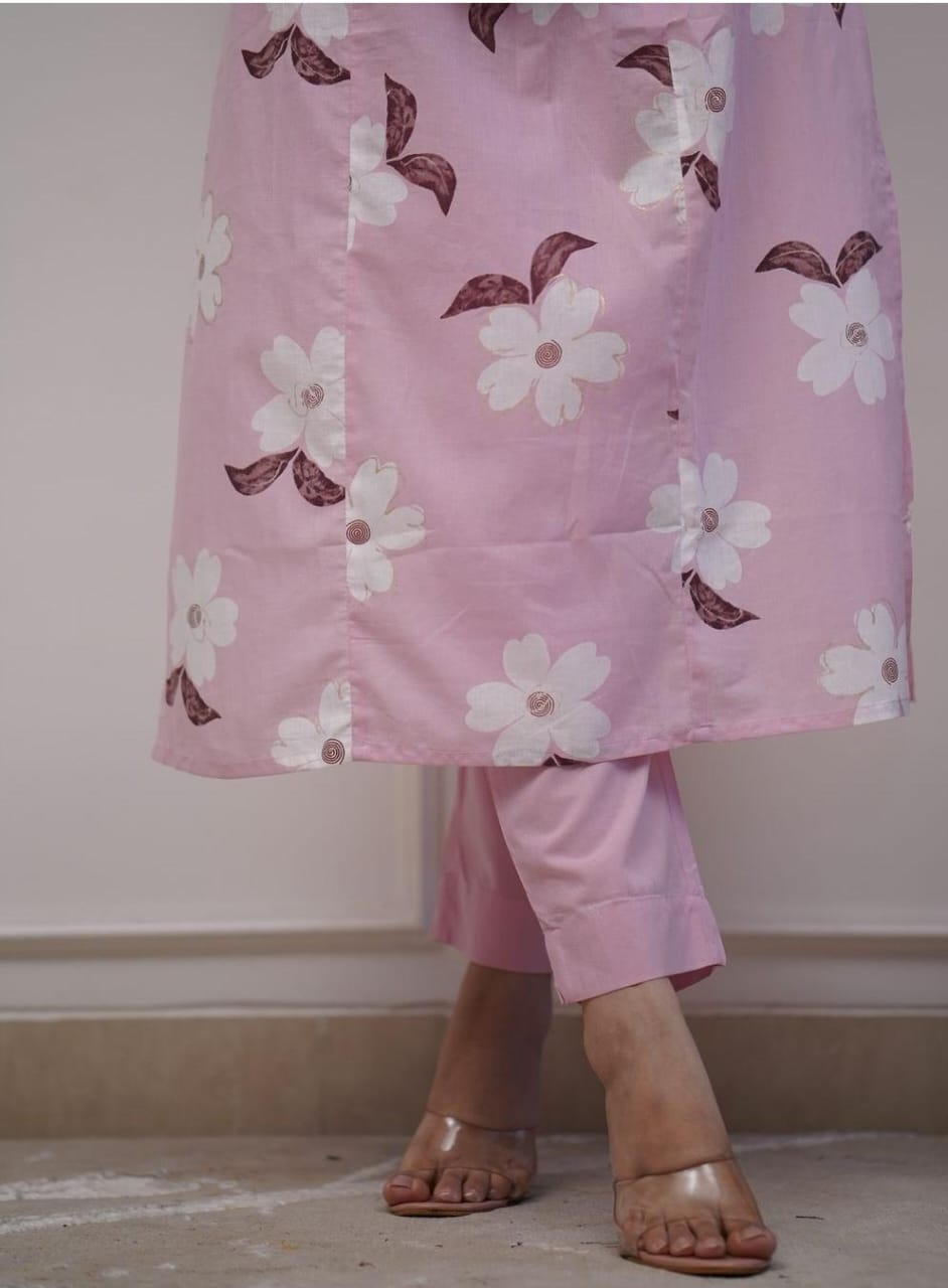 Beautiful Embroidery Pink Cotton Floral Printed Dupatta Set