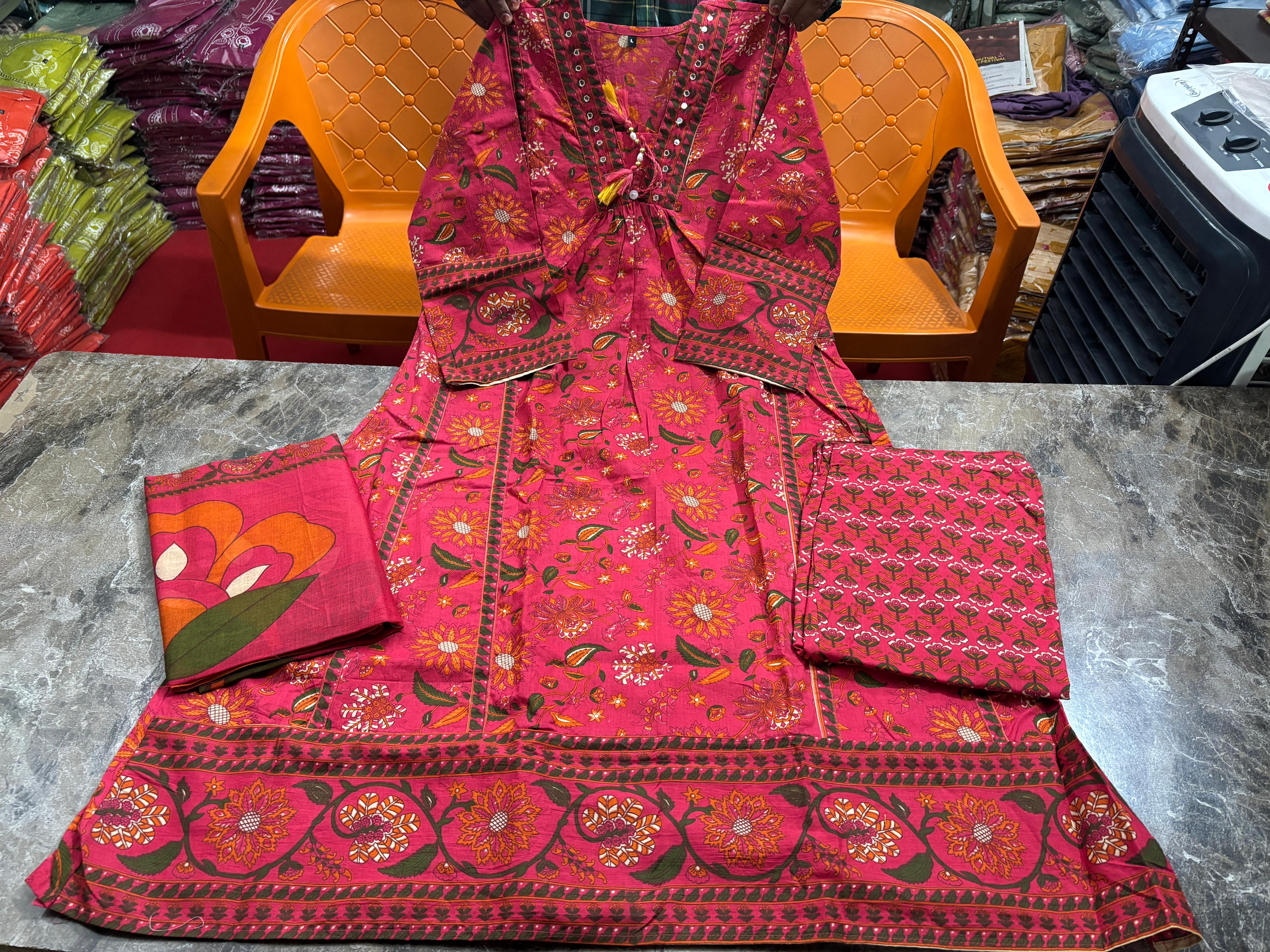 Beautiful Cotton Orange Dupatta Set