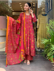 Beautiful Cotton Orange Dupatta Set