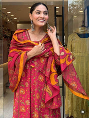 Beautiful Cotton Orange Dupatta Set