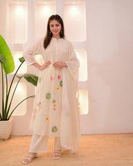 Beautiful floral pure white cotton dupatta set